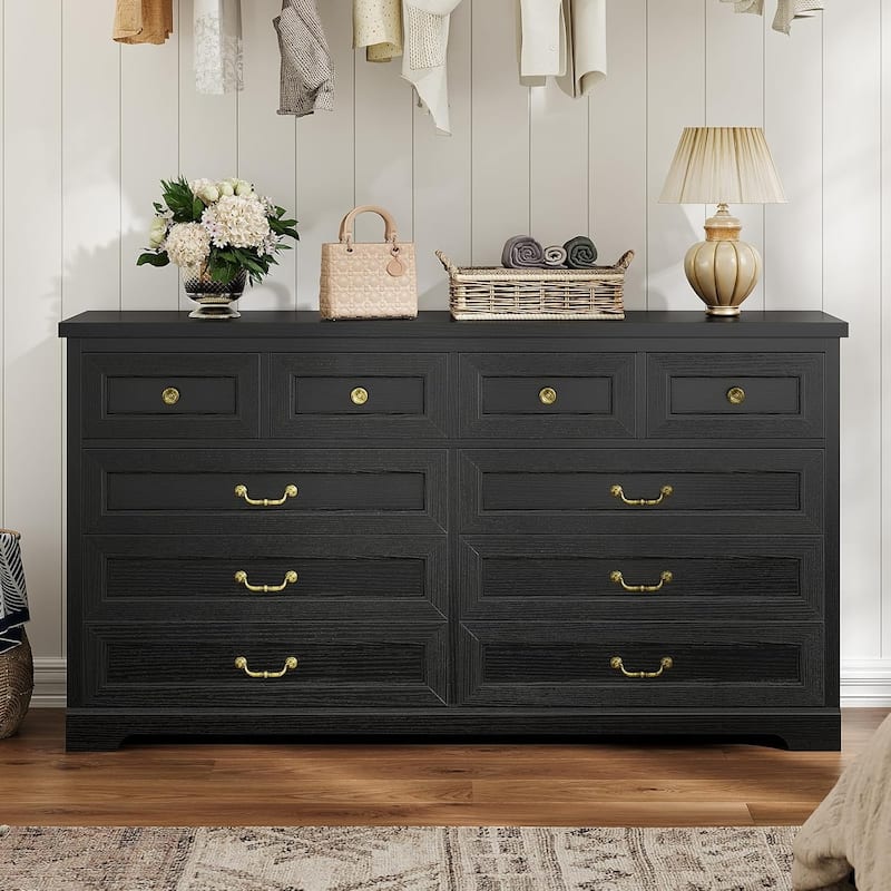 Farmhouse Drawers Dresser for Bedroom Storage Dressers Organizer - Black - 10-drawer