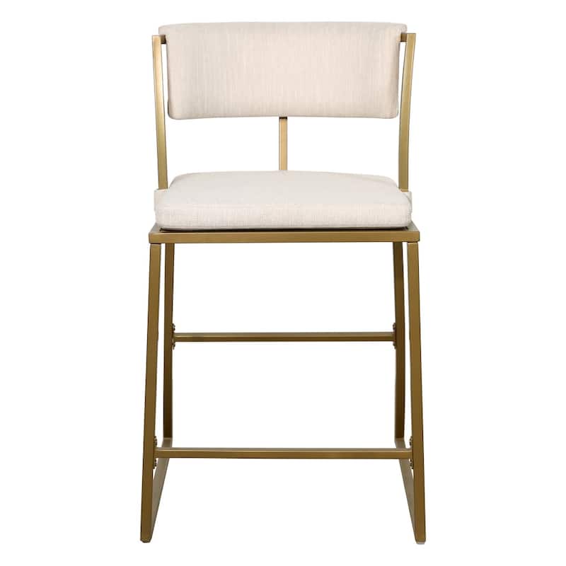 HomeRoots 25" Beige And Antiqued Brass Steel Low Back Counter Height Bar Chair