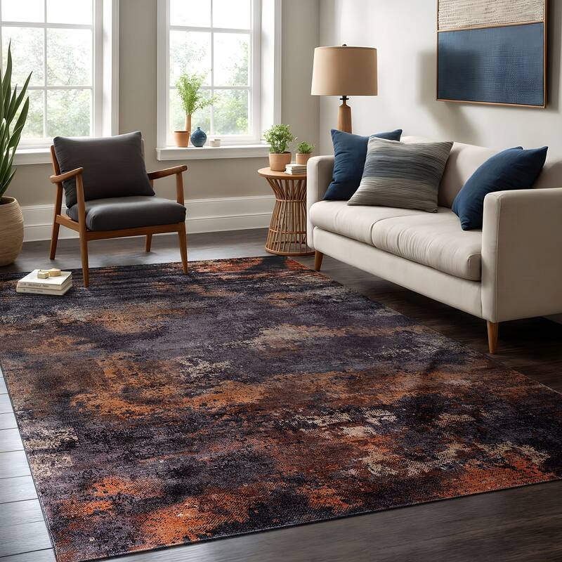Beverly Rug Queen Abstract Non-Slip Rubber Back Washable Indoor Area Rug