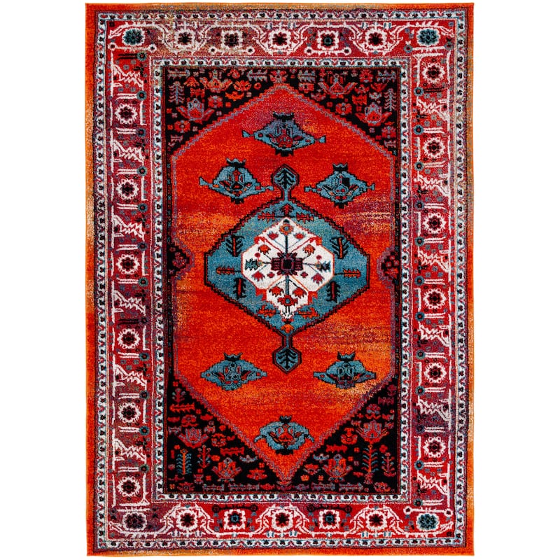SAFAVIEH Vintage Hamadan Nunuta Oriental Medallion Rug - 6'7" x 9' - Red/Blue