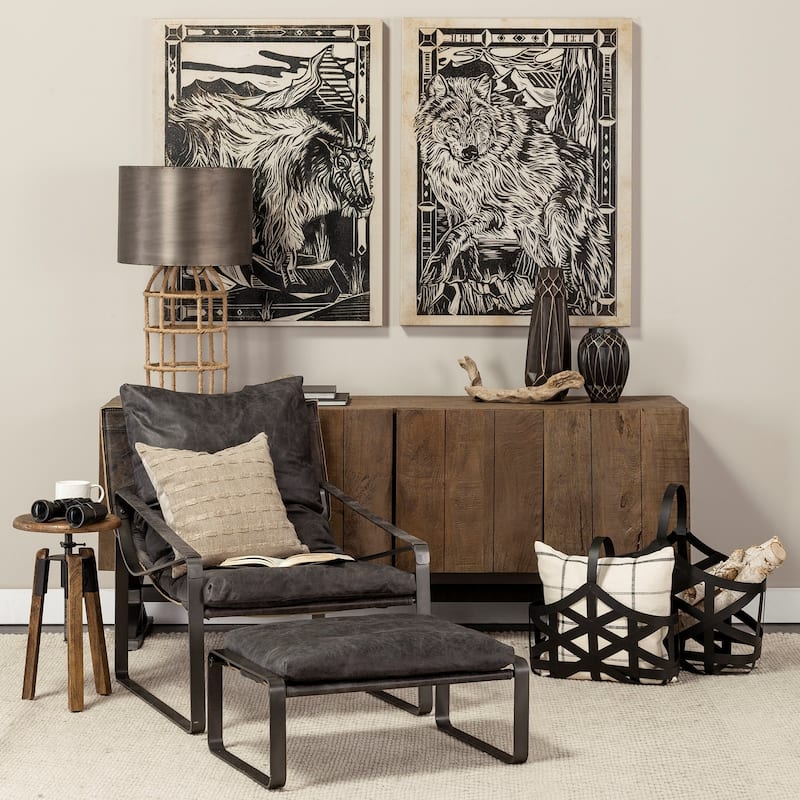 Hornet II Black Genuine Leather w/ Black Iron Frame Accent Chair - 27"W x 35"D x 35"H