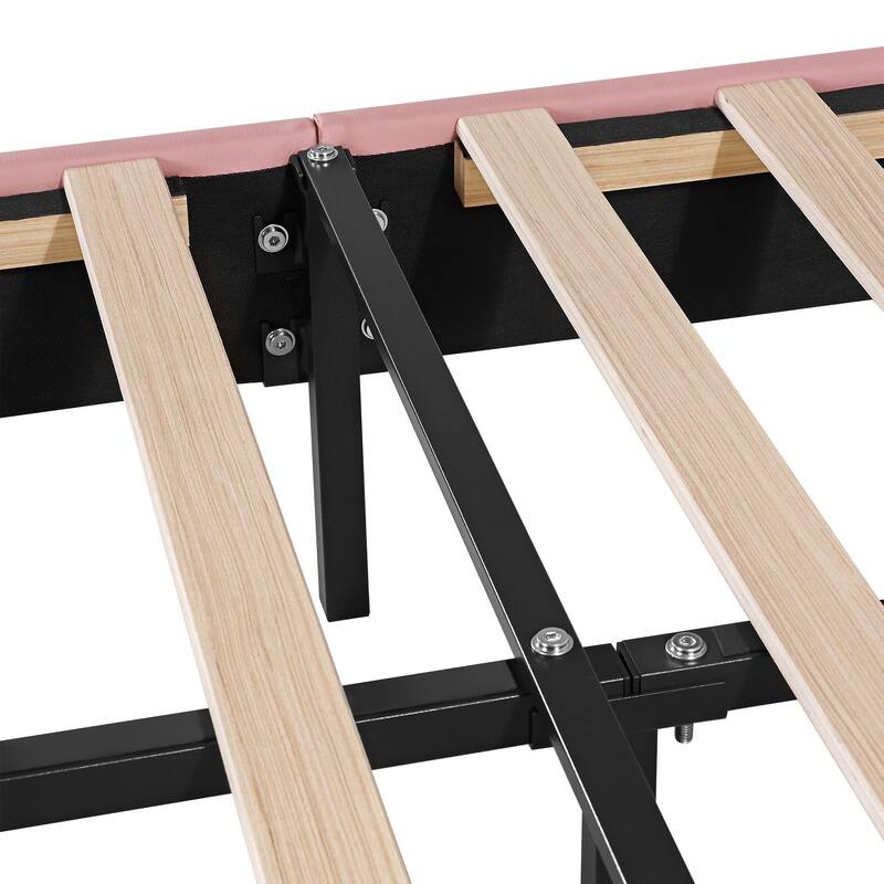 VECELO Bed Frame with Storage Drawers Leather Upholstered with Diamond Tufted Headboard Solid Wood Slat Support