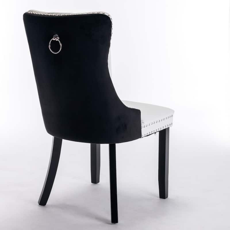 High-end Tufted Solid Wood Contemporary PU and Velvet Upholstered Dining Chair,Set of 2