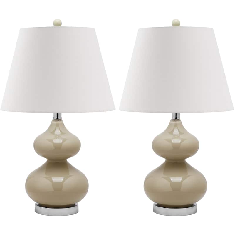 SAFAVIEH Lighting 24-inch Eva Double Gourd Glass Taupe Table Lamp (Set of 2) - 14"x14"x24"