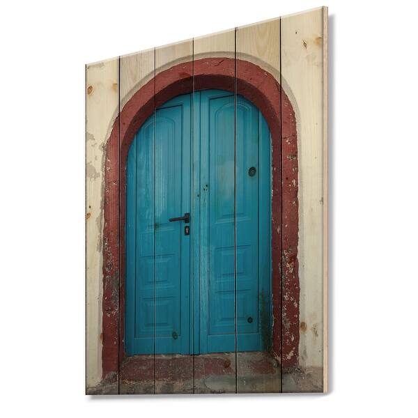 Shop Designart Old Traditional Door In Oia Santorini Greece Vintage Print On Natural Pine Wood Blue Overstock 26064070