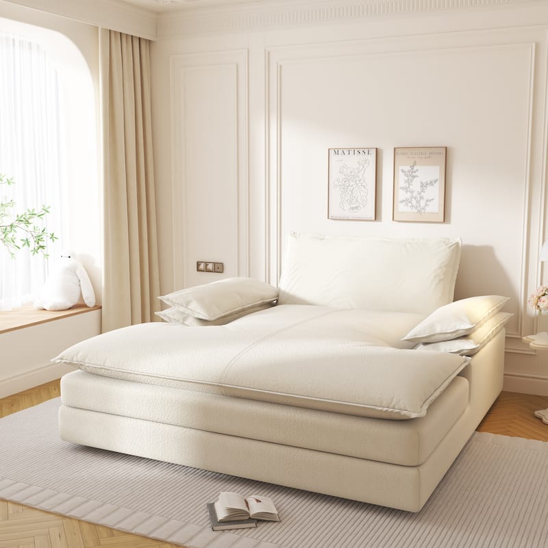 Oversized Double Chaise Lounge Chair, Upholstered Chenille Reading Chair with Large Pillows & Wide Armrests