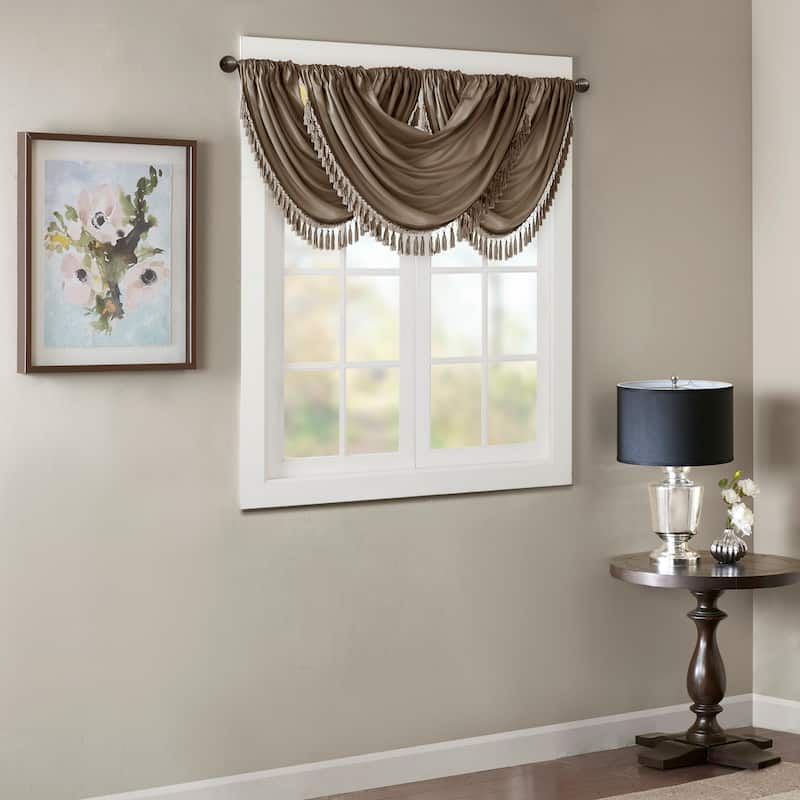 Madison Park Juline Faux Silk Waterfall Embellished Valance - 38 x 46"