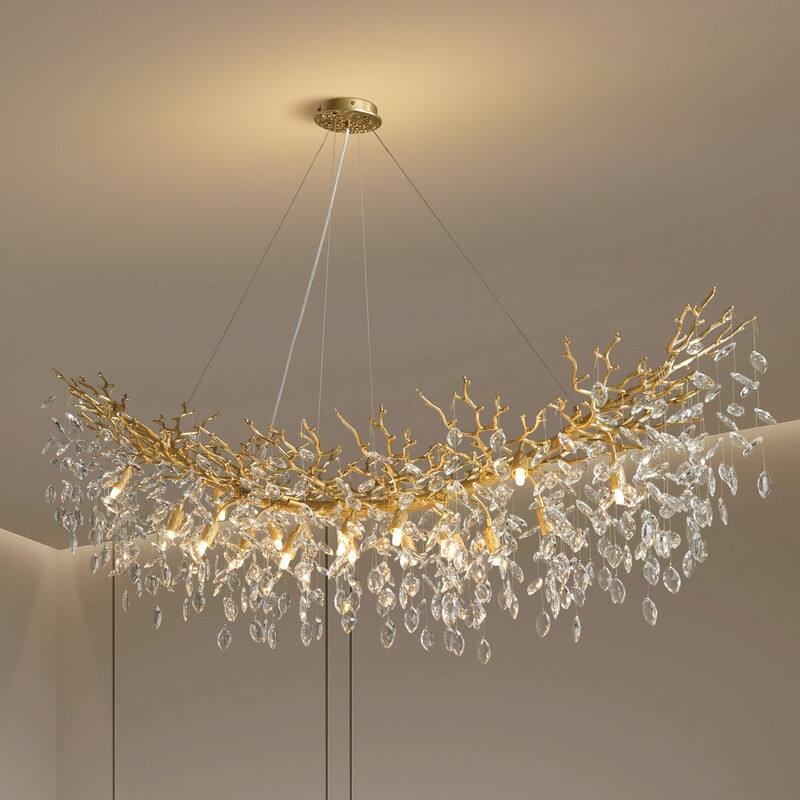 Modern Branch Crystal Linear Chandelier, 1100-1830mm Dining Pendant Light - L1500 - Gold