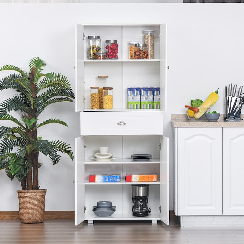 HOMCOM 71" Freestanding Kitchen Pantry Storage Cupboard Floor Utility Cabinets with Drawer and 3 Adjustable Shelves