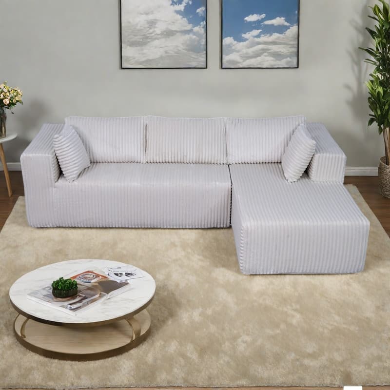 105.11" L-Shaped Chenille Sectional Sofa with All-Foam Structure, 6 Pillows and Space-Saving Design (Left Chaise)