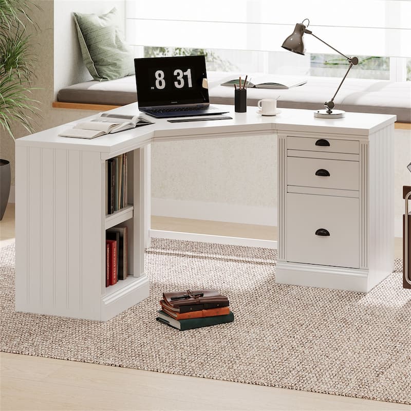 57.68" Home Office L-Shaped Corner Executive Computer Writing Desk