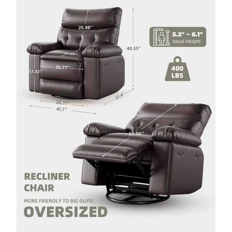 360° Rocker Swivel Recliner, Oversized Wide