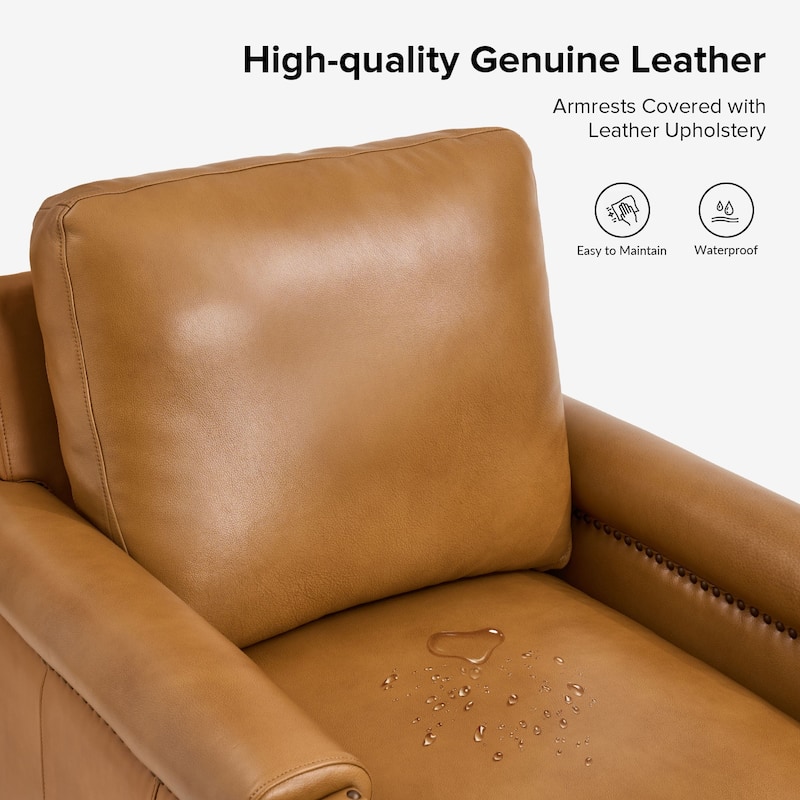 Kunz Transitional Genuine Leather Armchair with Removable Cushion and Nailhead Trims Set of 2 by HULALA HOME