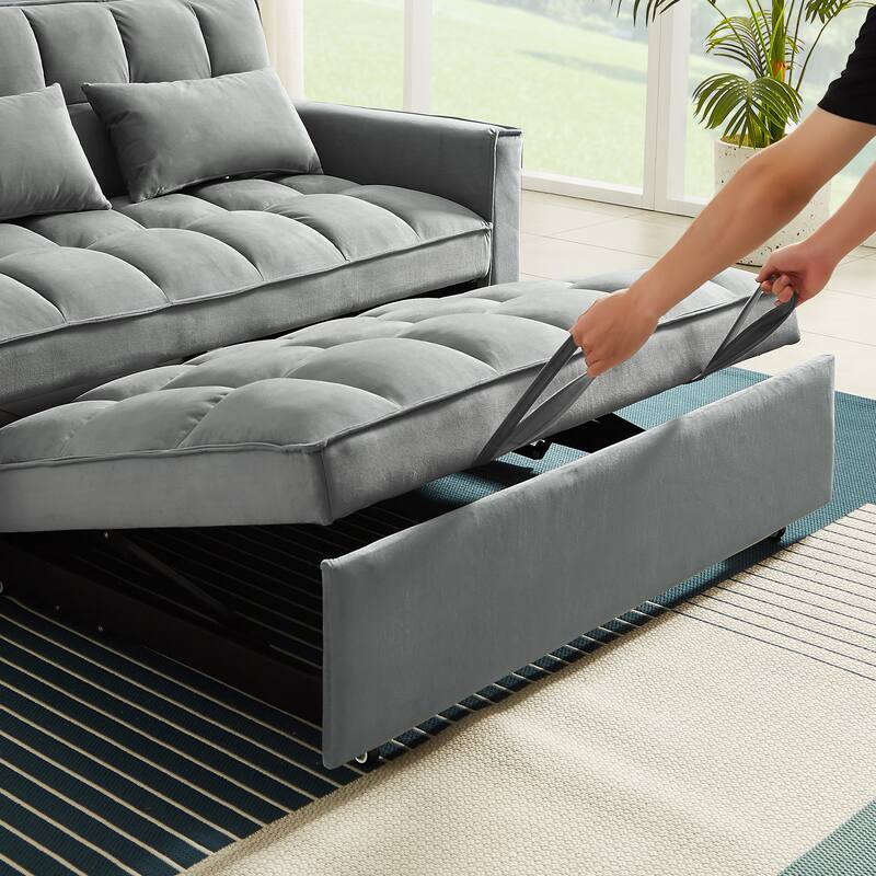 Modern Velvet Convertible Loveseat Sleeper Sofa Couch with Adjustable Backrest