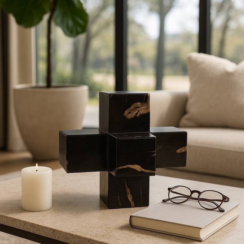 Wood Decorative Object with Geometric Design for Home Decor - 8" Brown - 8" x 8" x 8"