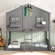 preview thumbnail 11 of 16, Twin Over Twin Pine Wood House Bunk Bed Frame with Roof, Window, Door, Safety Guardrails, Ladder, No Need Spring Box