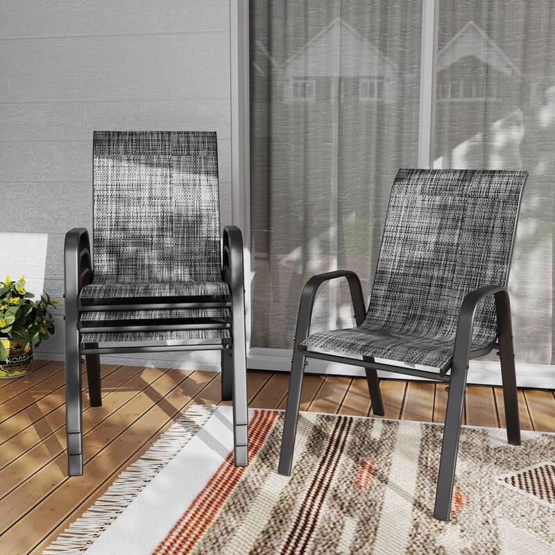 Outdoor Dining Chair 4-Piece Set - Wide Seat 350 lbs Capacity - Waterproof & Rust-Resistant Teslin Fabric Metal Frame