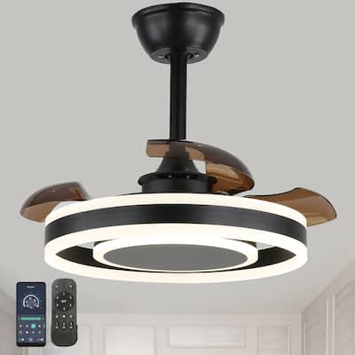 Oaks Aura Morton 22in.Black Modern Smart Ceiling Fan with Lights,Dimmable 6-Speed Quiet Reversible Bedroom Ceiling Fan w/Remote