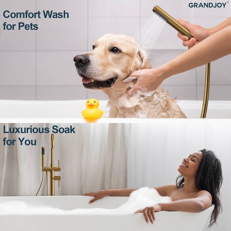 GRANDJOY 1-Handle Freestanding Tub Faucet with Integrated Hand Shower