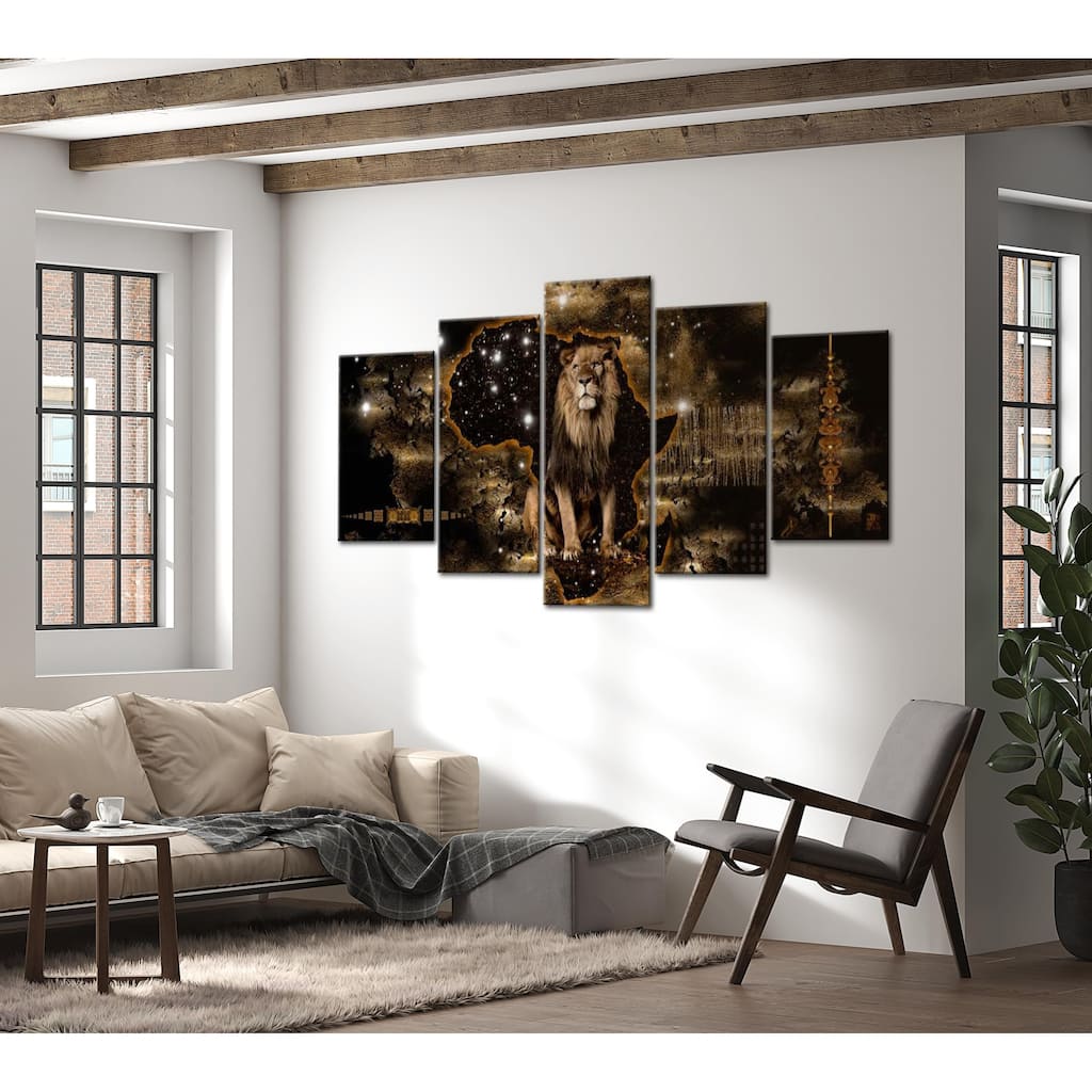 Animal Canvas Wall Art - Golden Lion Africa - 5 Pieces