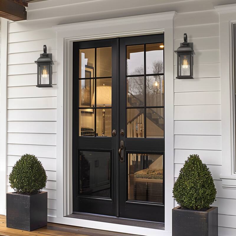 1-Light Exterior Waterproof Wall Sconce,E26 Socket Front Porch Lights,Anti-Rust Matte Black Finish with Seeded Glass Lampshade