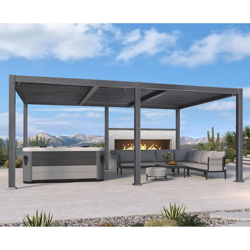 PURPLE LEAF Louvered Pergola Sun Shade Shelter with Adjustable Metal Roof for Patio Hardtop Pergola