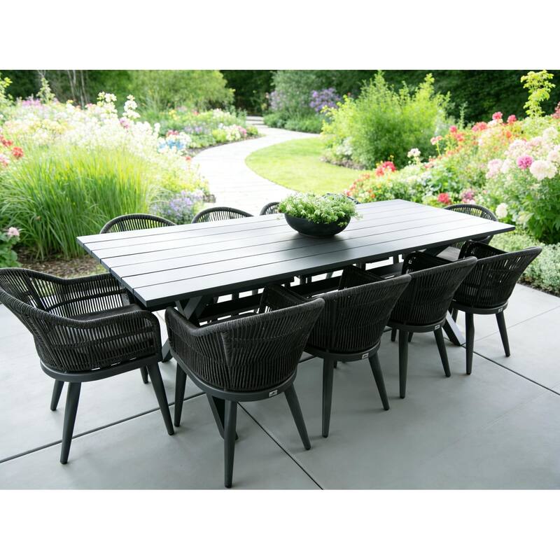 PURPLE LEAF Patio Dining Set with Outdoor Aluminium Dining Table and Woven Rattan Chairs