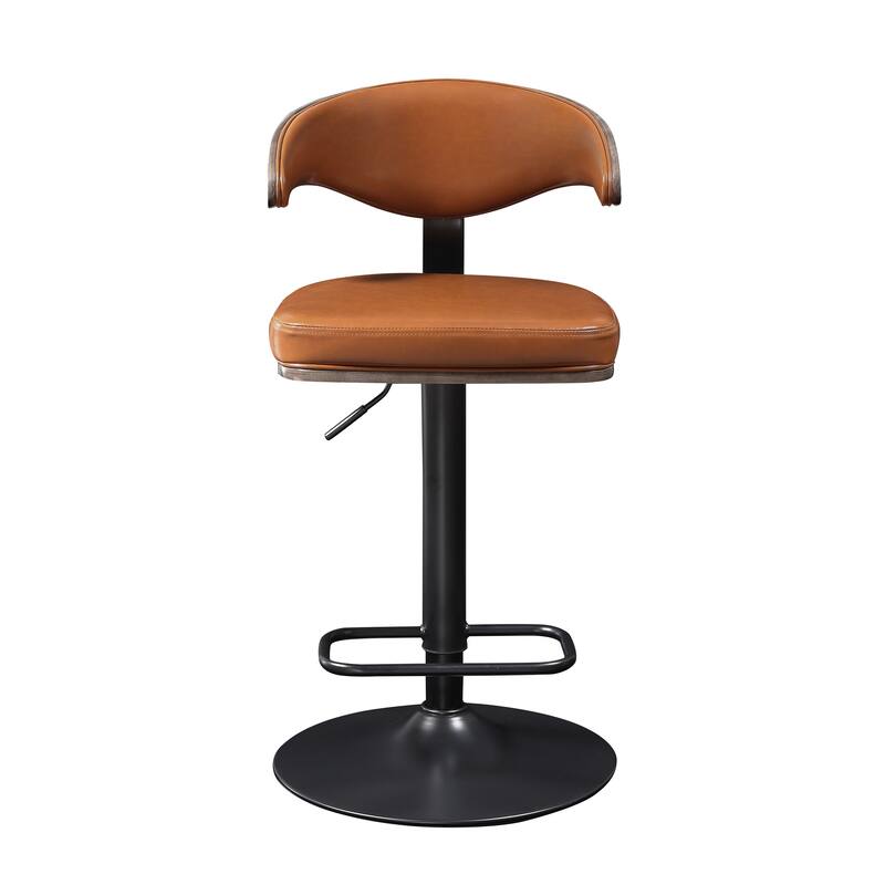 Art Leon Faux Leather Swivel Adjustable Bar Stool with Wood Accents