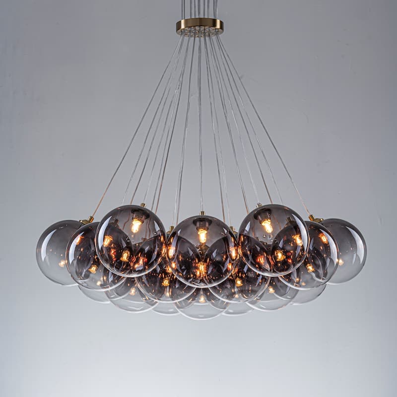 13/ 19-Light Modern Glam Gold Sputnik Cluster Swirled Glass Globe Bubble Chandelier for Dining Room - 19-Light - Gradient Gray Glass