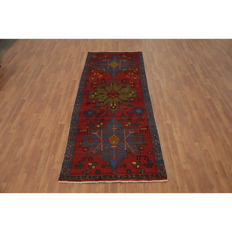 Hand Knotted Oriental 100% Wool Carpet Traditional Tribal Red Ardebil Runner Rug - 9' 0'' X 3' 7''