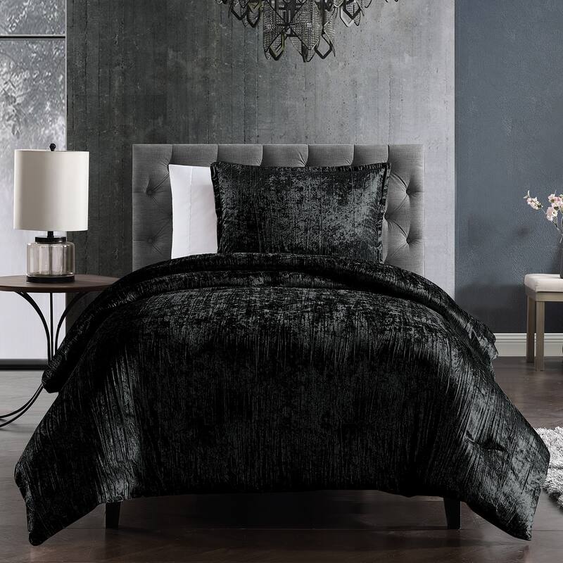 Riverbrook Home Turin Crinkled Velvet Comforter Collection - Black - Twin - 2 Piece