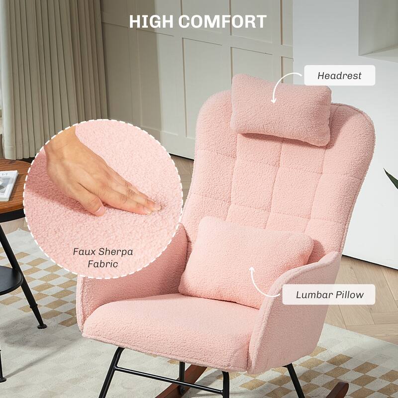 Modern Teddy Fleece Cushion Rocking Chair with High-Density Foam Headrest and Lumbar Support - 26.8" W x 36.6" D x 43.3" H