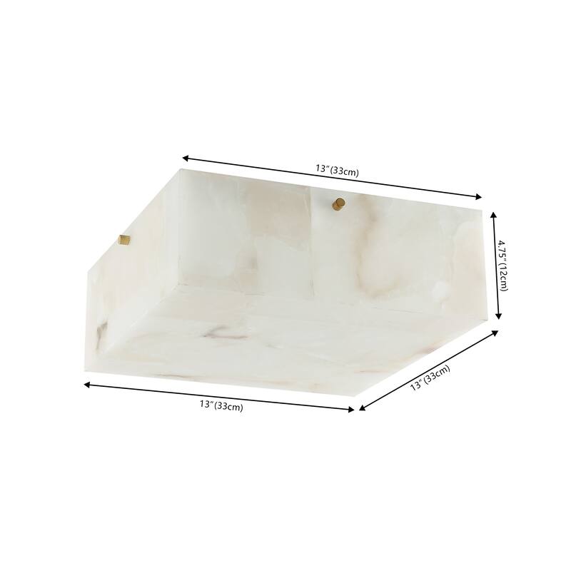 Alessia 13" 2-Light Modern Contemporary Alabaster/Iron Square LED Flush Mount, White Marbling/Brass Gold by JONATHAN Y