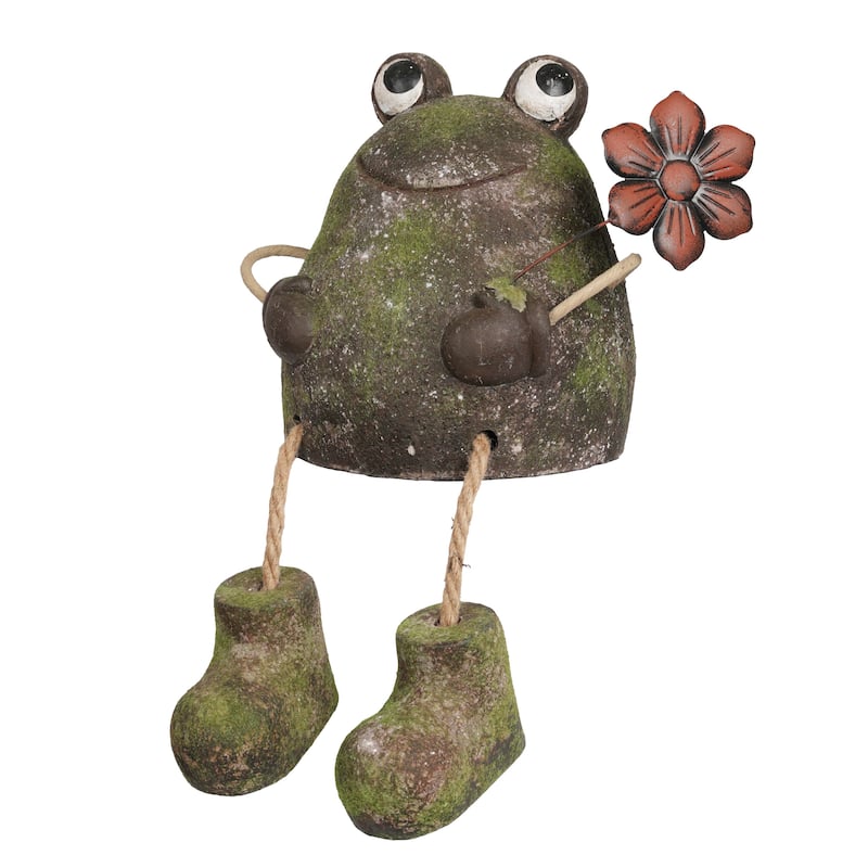 Frog with Metal Flower Statue
