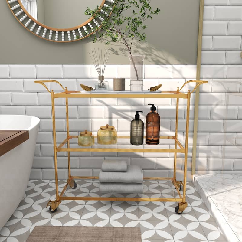 Metal Contemporary Bar Cart with Wheels