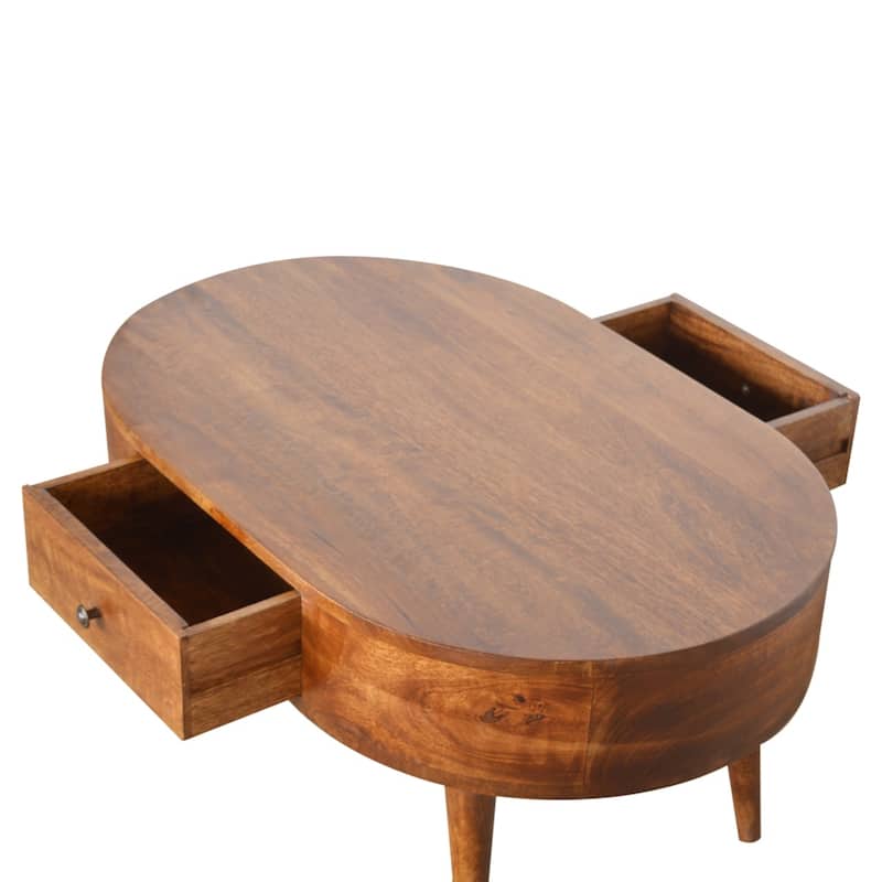 Artisan Furniture Solid Wood Chestnut Rounded Coffee Table, Brown with 1 Drawer