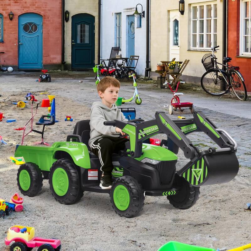 Electric Vehicles with Remote Control, Digger, LED Lights, Music, Ride On Car Toy for Kids