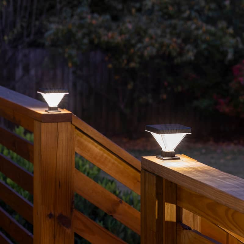 Luxor Outdoor Solar LED Deck Post Cap Light with Hi/Lo Options (2-PK) - Black