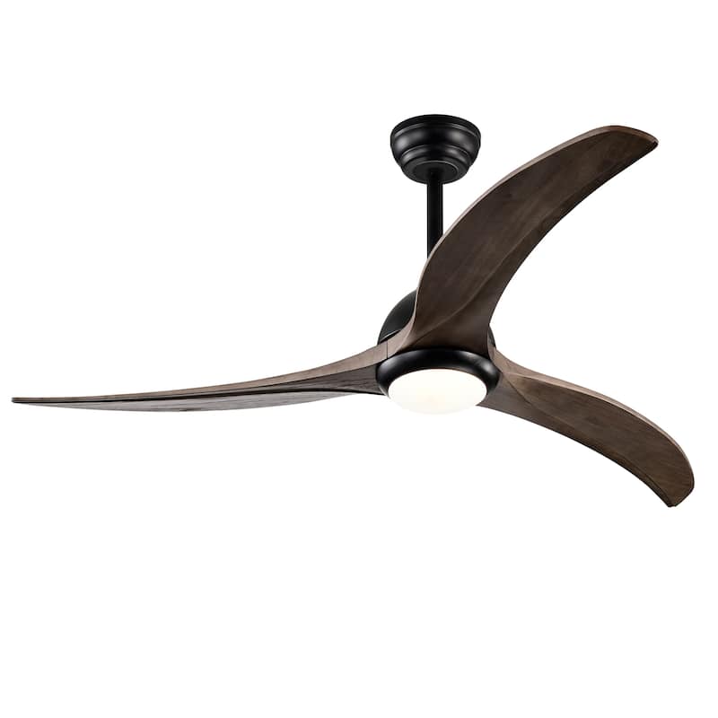 52" Solid Wood Blades Ceiling Fan With Light with Remote Control, Noiseless Reversible Motor, 6 Speed, 3 Color - Matte Black