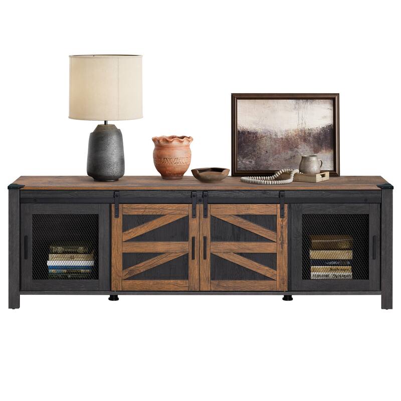 Sliding Barn Door TV Stand Cabinet, Entertainment Center for 75" TV