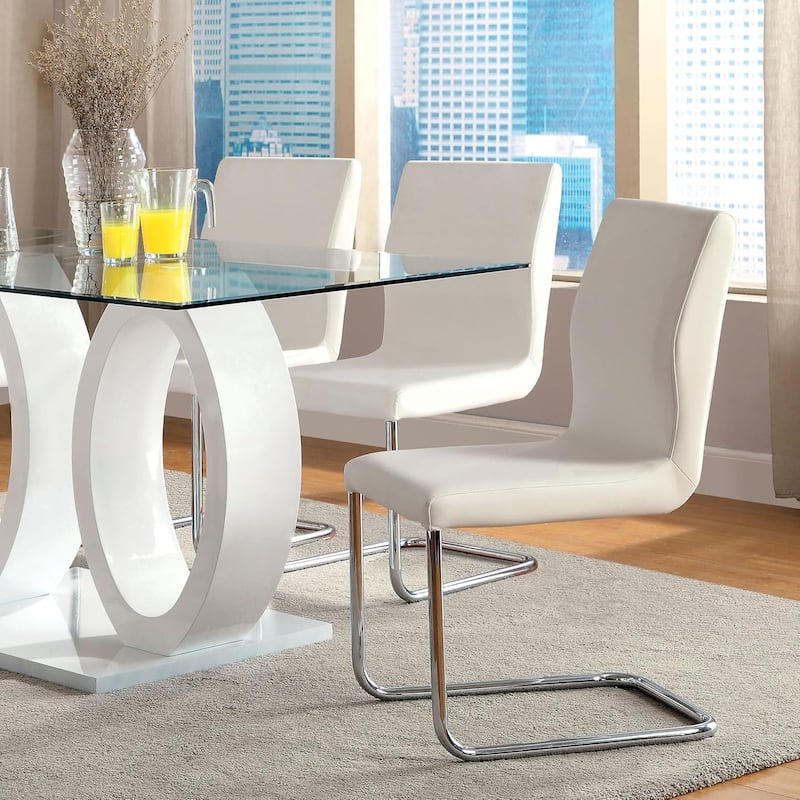 Contemporary White Finish Padded Side Chairs Set