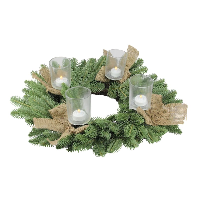 Green and Brown Pine Artificial Christmas Wreath with Candle Holder - 21-Inch Unlit - 21"