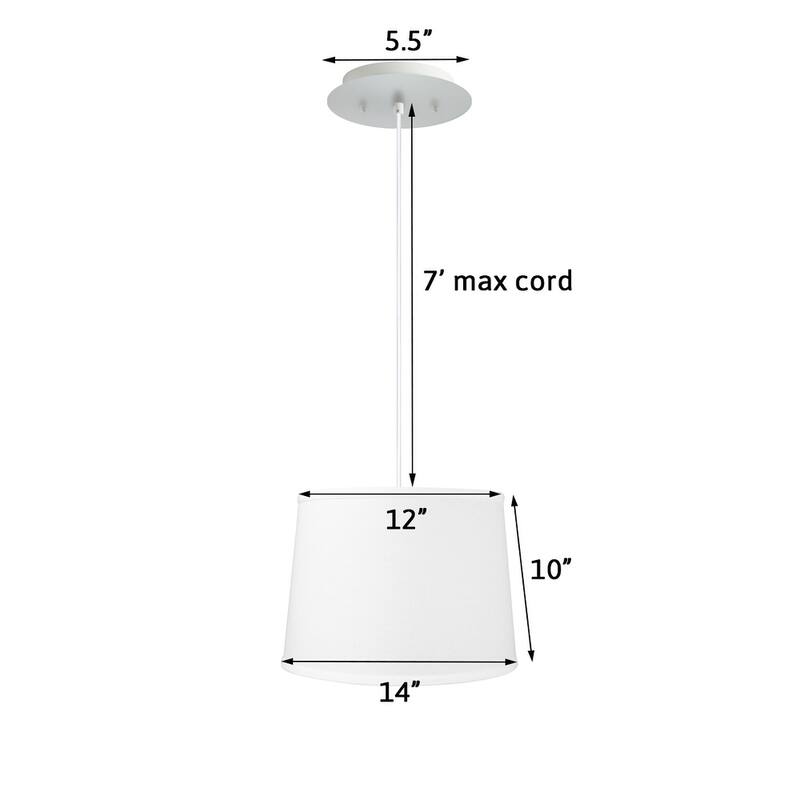 14" W 2 Light Pendant White Linen Shade with Diffuser, White Cord