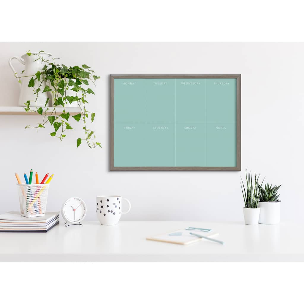 Kate and Laurel Blake This Week Teal Framed Printed Glass by The Creative Bunch Studio - 18x24