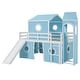 preview thumbnail 9 of 8, Blue Wooden Loft Bed Frame Full Size Playhouse Bed with Convertible Tower, Slide, Ladder and Guardrails - Large Space Underneath