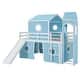 preview thumbnail 9 of 28, Full Size Loft Bed with Slide, Tent & Tower, Playhouse Design, Solid Wood Frame, Castle-Themed Bed for Kids, Blue