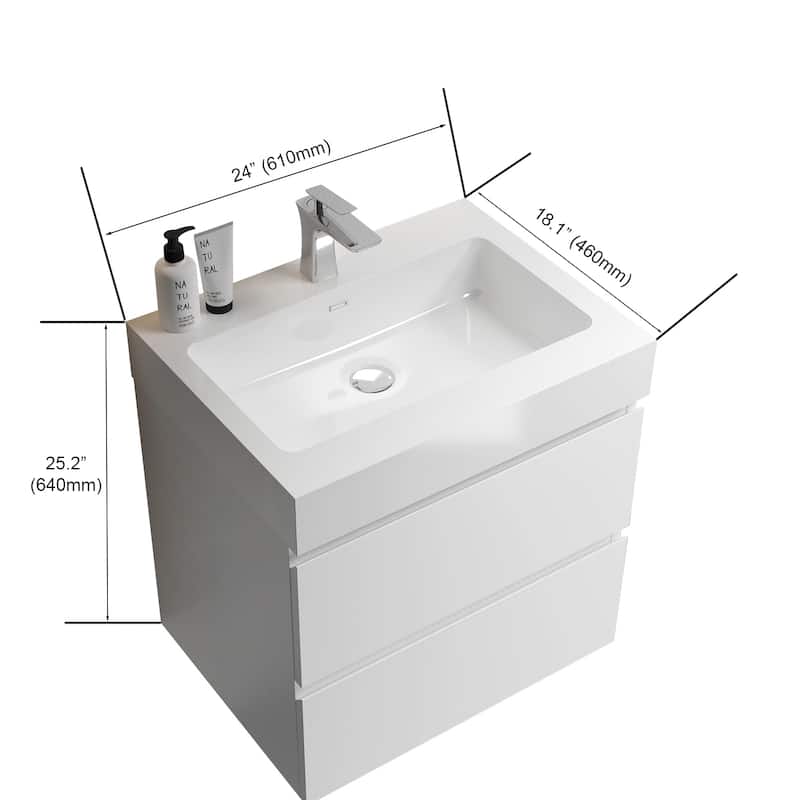 GDFStudio - Eloise Seamless Integrated Solid Surface Bathroom Basin with Overflow and Contemporary Silhouette