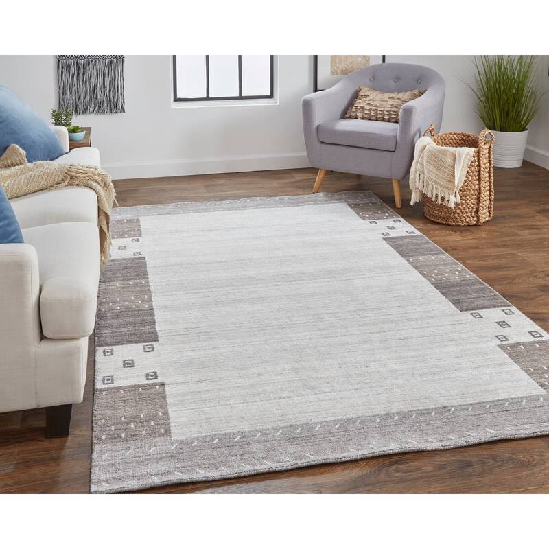 Yurie Contemporary Gebbah Rug, Light Gray/Denim Blue, Area Rug