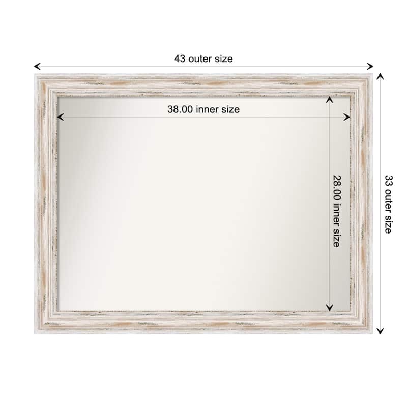 Alexandria White Wash Framed Non-Beveled Custom Wall Mirror, Bathroom Vanity Mirror - Outer Size: 43.25 x 33.25