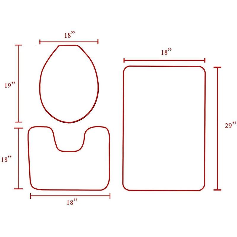 Bath Set 3 Piece AntiSlip Black Patchwork Bathroom Mat, Large Contour